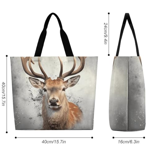 Animal Deer Large Grocery Tote Bag Women Fashion Handbag Duty Reusable Shoulder Bag for Travel Vacation Shopping Beach Bags2