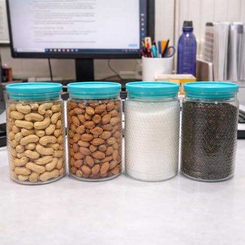 Image of Set of 4 Transparent Airtight Storage Jars with Textured Bubble Design & Leak-Proof Lids | Multi-Purpose Kitchen Containers for Dry Fruits, Snacks, Spices & Cereals