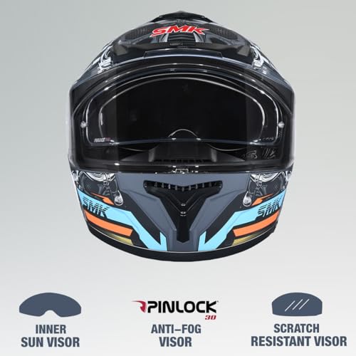 Image of SMK Typhoon Motorhead ISI ECE & DOT Certified Full Face Dual Visor Helmet for Men and Women with Pinlock Fitted Clear Visor and Inner Sun Visor ( Grey - M )