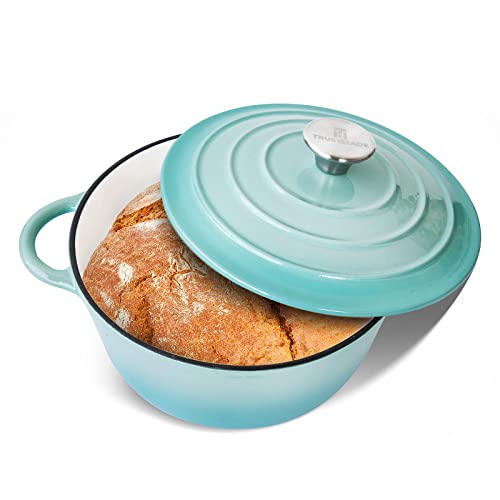 Trustmade Cast Iron Dutch Oven, 3Qt Enamel Coated Cookware Pot With Self Basting Lid For Home Baking, Braiser, Cooking, Aqua #TOP1