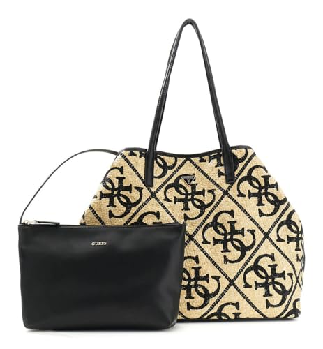 Sac shopper GUESS Kirsten en toile naturelle et finitions noires