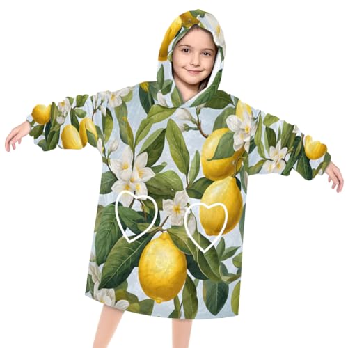 Pardick Wearable Blanket Hoodie for Kids, Creamy lemon Fleece Sweatshirt Blanket Oversized Blanket Sweatshirt with Pocket Flannel Warm Hooded Blanket 6-10 Year Old Girl Boy Gift, One Size