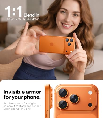 Image of TORRAS for iPhone 17 Pro Camera Lens Protector, [Metal Frame] with Military Grade 9H+ Tempered Glass, Full Coverage, Anti-Scratch, 12 FT Shatterproof, Case Friendly, One-Piece, Cosmic Orange, 1 Pack