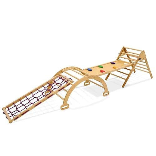 Climbing Frame for Children Alpinist 4-in-1 Indoor Wooden Playground with Slide, Climbing Net, Climbing Wall, Climbing Tower for Children's Room, Montessori Climbing Frame