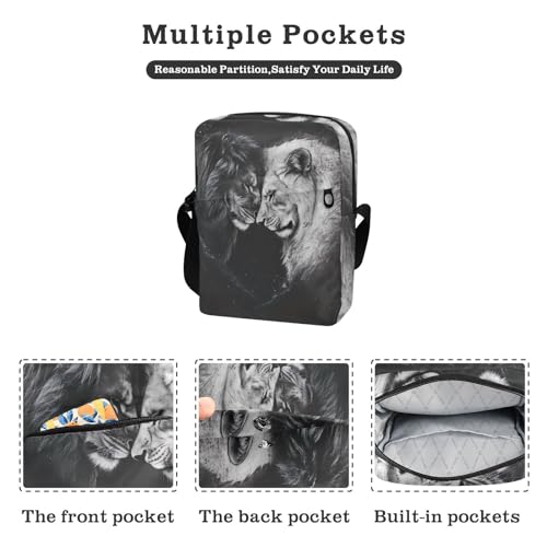 Crossbody Bag Yinyang Black and White Lion Messenger Bag for Women Men Purse Shoulder Bag Satchel Bag with Adjustable Strap 214B61802