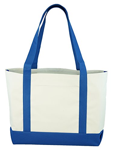Bolsa diária com alças de comprimento no ombro e bolso externo, White/Blue, Medium