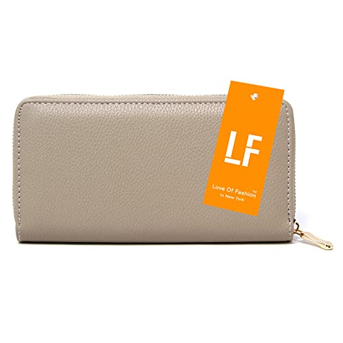 Me Plus Women Fashion Solid Color Faux Leather Pu Long Wallet With Zipper Closure Card Slots Zippered Coin Pouch (Beige) #TOP4