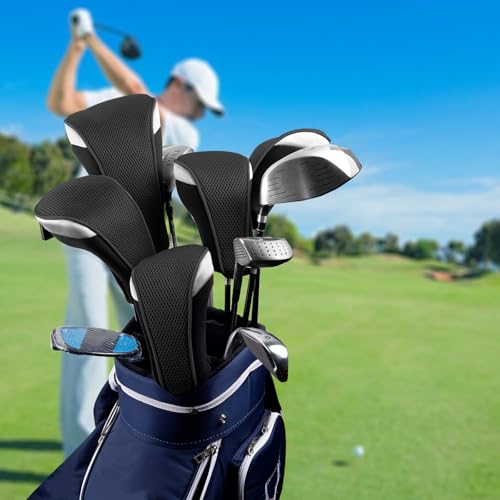 Andux 4pcs/Pack Mesh Golf 460cc Driver Fairway Wood Club Head Covers with Interchangeable No. Tags Black