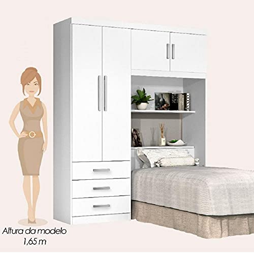 Guarda Roupa Solteiro com Cabeceira 4 Portas Cancun J&a Móveis Branco