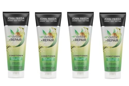 Image of 4x John Frieda Detox + Repair Conditioner 250ml for Dry, Stressed & Damaged Hair, with Avocado Oil
