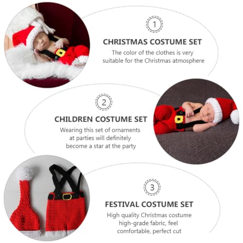 Disfraz de Navidad para bebés recién nacidos conjunto de gorro de algodón rojo tejido a mano 6