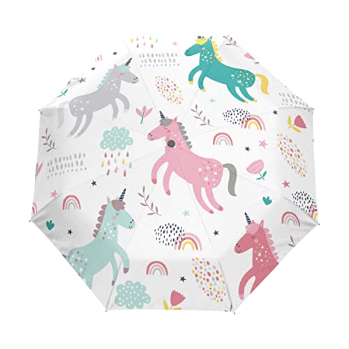 Parapluie pliable automatique imprimé licorne florale pour voyage