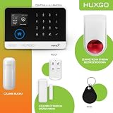 HUXGO® Bezprzewodowy system alarmowy GSM i WiFi, syrena zewnętrzna | Alarm HXA003, 3x czujnik ruchu PIR, 1x sensor otwar