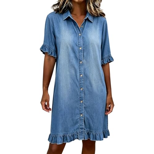 Robe d'été décontractée en jean mi-longue style chemise chic pour femme