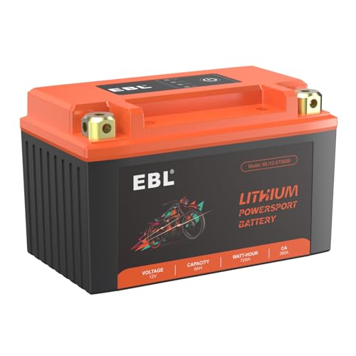 EBL YTZ10S-BS Lithium LiFePO4 Motorcycle Battery, 12V 6Ah 180CCA Powersports