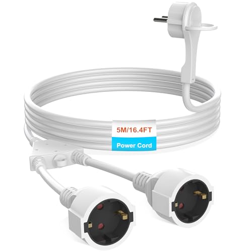 Rallonge de câble d'alimentation 5 mètres Schuko extérieur IP44 blanc pour prise AC 16A