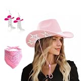 SHENYI Cowgirl Hat and Bandana and Heart Sunglasses Glitter Rhinestone Star Cowboy Hat Western Sparkly Hats for Women Men (US, Alpha, One Size, Medium, Cowgirl Pink)