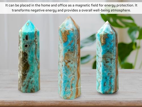 Image of Amazing Gemstone Large Caribbean Calcite Crystal Towers ~ Natural Healing Crystal Point Obelisk for Reiki Healing and Crystal Grid (5.5 to 6 INCH)