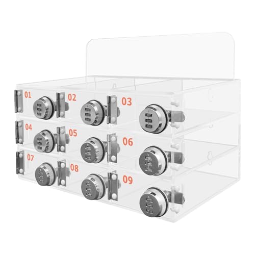 Uphilltool 9 Slots Cell Phone Locker Box, Acrylic Clear Phone Storage Cabinet Wall-Mounted Cell Phone Storage Locker w/Combination Lock for Schools Office Gym