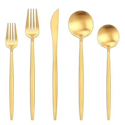 Gold Silverware Set,Ollex 40 Pieces Flatware Set For 8,Matte Utensil set with Stainless Knives Gold Forks and Spoons Tableware Cutlery Set with Satin Finish Dishwasher Safe