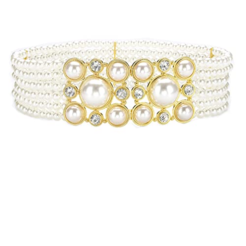 Wide Pearl Belts Gift for Women Wedding Stretchy Sash Belt for Dress Crystal Rhinestone Corset Off White Waist Chain2