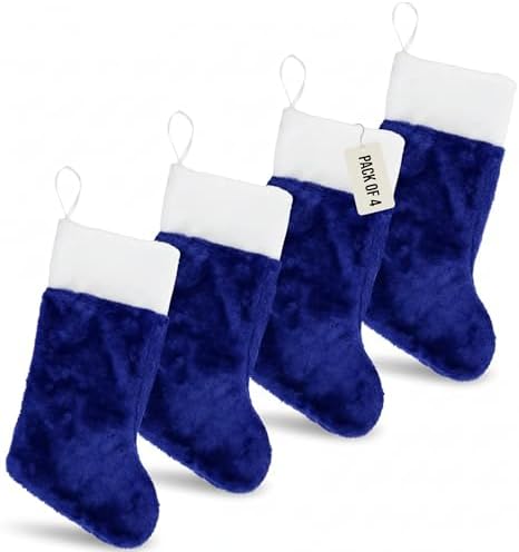 Iconikal 4-Pack Blue Plush Fabric Christmas Stocking, 18-inches T...