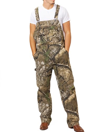 Realtree Men's Camo Hunting Cotton Bib Overalls, All-season Uninsulated Camouflage Bib Overalls for Outdoor Activities (APX, Large)