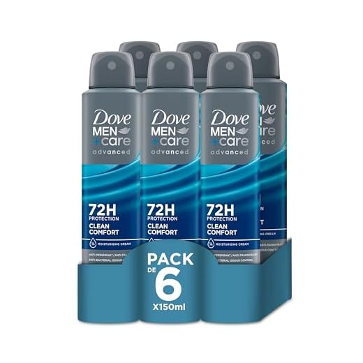 Dove Men +Care Aerosol Para Hombre Clean Comfort 72 h, 150 ML, pack de 6 Unidades, Sin fragancia
