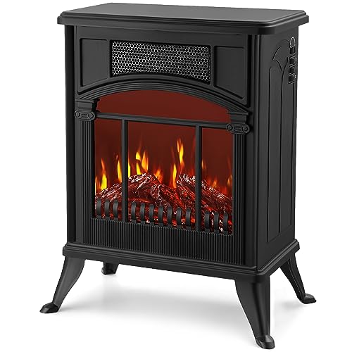 NETTA Stove Heater Electric Fireplace With Fire Flame Effect Freestanding Portable Electric Log Wood Burner Effect - 1900W