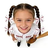 Danyarts Baby Girl Hair Bow Clips Baseball Hair Bows with Elastic Hair Ties, White and Red Grosgrain Ribbon, Girls Softball Ponytail Accessories, 4 Pack for Little GirlsToddler Kids Teens