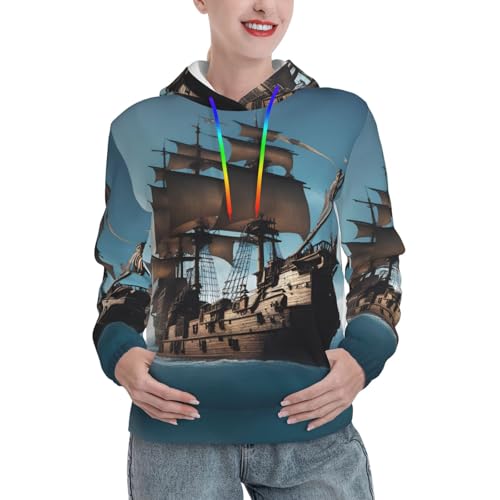 Sweat à capuche bateau pirate pull graphique femme ajusté avec poche kangourou