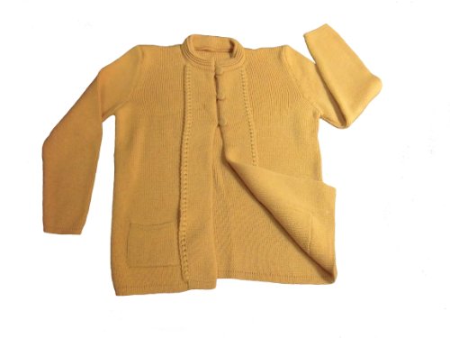 Alpacaandmore Lässige Damen Strickjacke Stehkragen halbverschließbar Alpakawolle (L, gelb) Cover