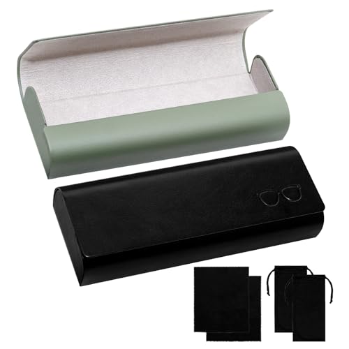 HOWAB Brillenkoker hardcase lederen brillendoos: 2 stuks zonnebrillen etui dames, gepersonaliseerde brillenkoker hard met brillenpoetsdoek en brillenzak, voor zonnebril leesbril sportbril, kleur B