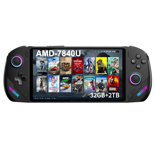 XAMMUE Onexfly F1 [AMD Ryzen 7-7840U] 7 Inches Handheld PC Video Game Console One X Player One X Fly Portable Win 11 Home OS Laptop 1920X1080 Mini Pocket Tablet PC (Black, AMD R7 7840U-32GB+2TB)