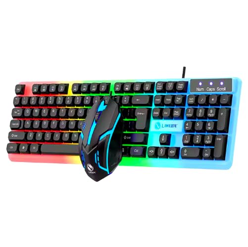RGB Backlit Black 104 Keys Wired Gaming Keyboard and Mouse, USB Connection