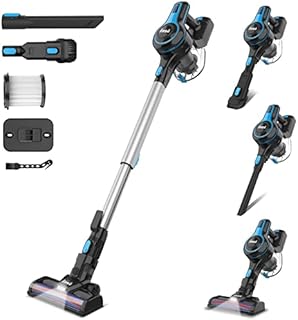INSE Cordless Vacuum Cleaner, 6-in-1 Rechargeable Stick Vacuum with 2200 m-A-h Battery, Powerful Lightweight Vacuum Cleaner, Up to 45 Mins Runtime, for Home Hard Floor Carpet Pet Hair- N5S Light Blue