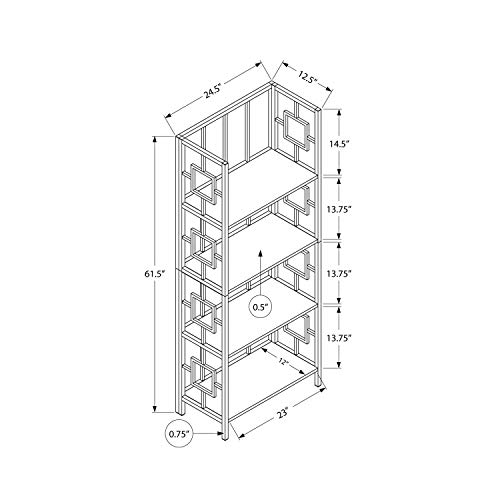 Monarch Specialties I 3617 Bookshelf, Bookcase, Etagere, 4 Tier, 62" H, Office, Bedroom, Metal, Laminate, Brown, Black, Contemporary, Modern #TOP2