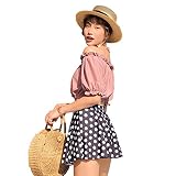 [Teddy] 水着 レディース ビキニ オフショルダー スカート ショートパンツ 4点セット ワイヤー入り 大人 ママ 女性用 二の腕 お尻 カバーアップ hys1731 (F：ピンク, XL(11号))