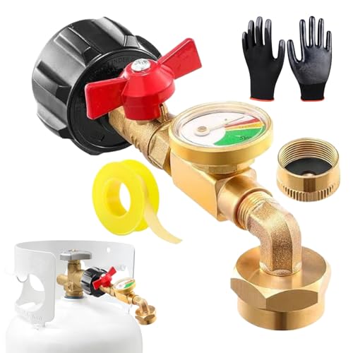 Adaptador de Codo para Recarga de Propano,Conector De Recarga con Válvula y Manómetro | Recargue Botellas De 0.45 Kg Desde Tanques De 9 Kg, Equipo para Exteriores De