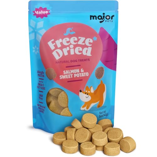 MAJOR PETS Freeze Dried Dog Treats, Wild-Caught Salmon & Sweet Potato, Omega 3 for Skin & Coat Support, Limited Ingredient High Protein Grain Free Training Reward & Meal Topper, Made in The USA, 5oz