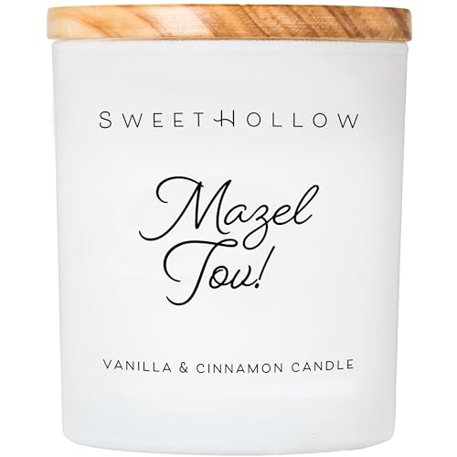 SweetHollow Mazel Tov Jewish Candle, Hebrew for Congratulations, Gift for Weddings, Bar and Bat Mitzvahs, New Home, Briss, and More, Highly Scented and Long Lasting Coconut Wax, Large