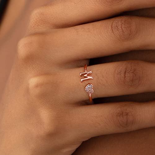Image of Initial Rings for Teen Girls - S925 Heart Sterling Silver Rings for Teen Girls | 14K Gold /Rose Gold /Sterling Silver Plated Ring for Girls Kids Women Ring for Teenager Girls Gifts Adjustable, No Tarnish, Hypoallergenic