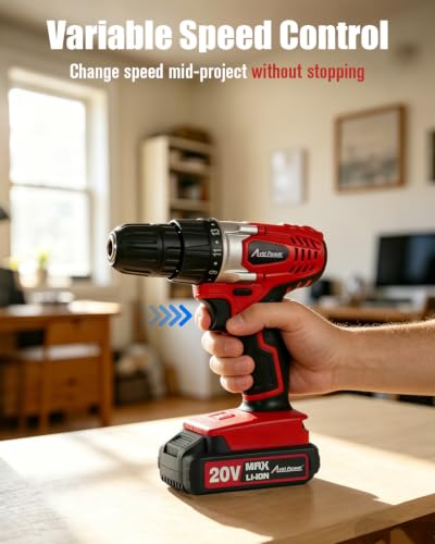 AVID POWER 20V Cordless Drill Set for Home DIY & Beginner Projects - Lightweight Power Drill with Battery Charger & 22 Bits, Variable Speed, 3/8" Keyless Chuck, Ideal for Furniture Assembly (Red) - Image 4