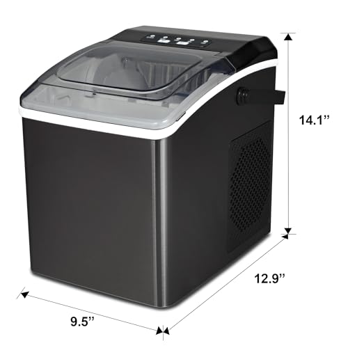 Image of Koolatron Ice Makers Countertop Portable Ice Machine 2 Sizes Bullet Ice Cubes Ready in 6 Mins 26.5lbs /Day with Ice Scoop and Basket Digital Controls LED Indicators for Parties /Home /Office /Bar, Black