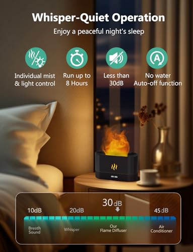 PIZAY Essential Oil Diffuser, Air Humidifier with Flame Led Light - 7 Colors, 180mL Capacity (8 Hours), Noiseless Operation, Auto-Off Protection - Perfect for Home Bedroom Office Gifts(Black) - Image 5