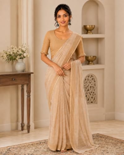 Image of SFT Round Neck Cotton Lycra Stretchable Laced Elbow Sleeves Readymade Saree Blouse for Women Stylish (Shibani