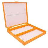 NUOBESTY Aufbewahrungsbox Kunststoff für 100 Mikroskopische Objektträger mit Fächern und Schiebedeckel für Labor und Schule Orange