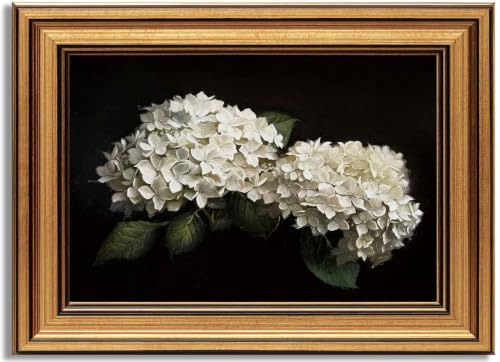 Vintage Gold Framed Moody Hydrangea Canvas