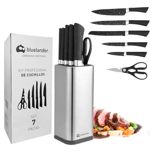 Consejos para Comprar Cocina que Puedes Comprar On-line. 42 Bluelander Juego de Cuchillos 7 Piezas, Acero Inoxidable con Bloque de Almacenamiento y Tijeras, Set de Cuchillos, Juego de Cuchillos, Anti-Oxidación, Anti-Corrosivos,...