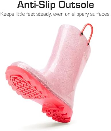 DREAM PAIRS Kids Rain Boots Glitter Boys Girls with Easy-on Handles Sparkly Waterproof Boots Outdoor Playing Rain Boots Toddler Unisex-Child,Size 1 Little Kid,Pink,KKEMRB2501 - 3
